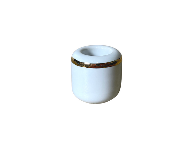 White Chime Candle Holder - Ceramic with Gold Band