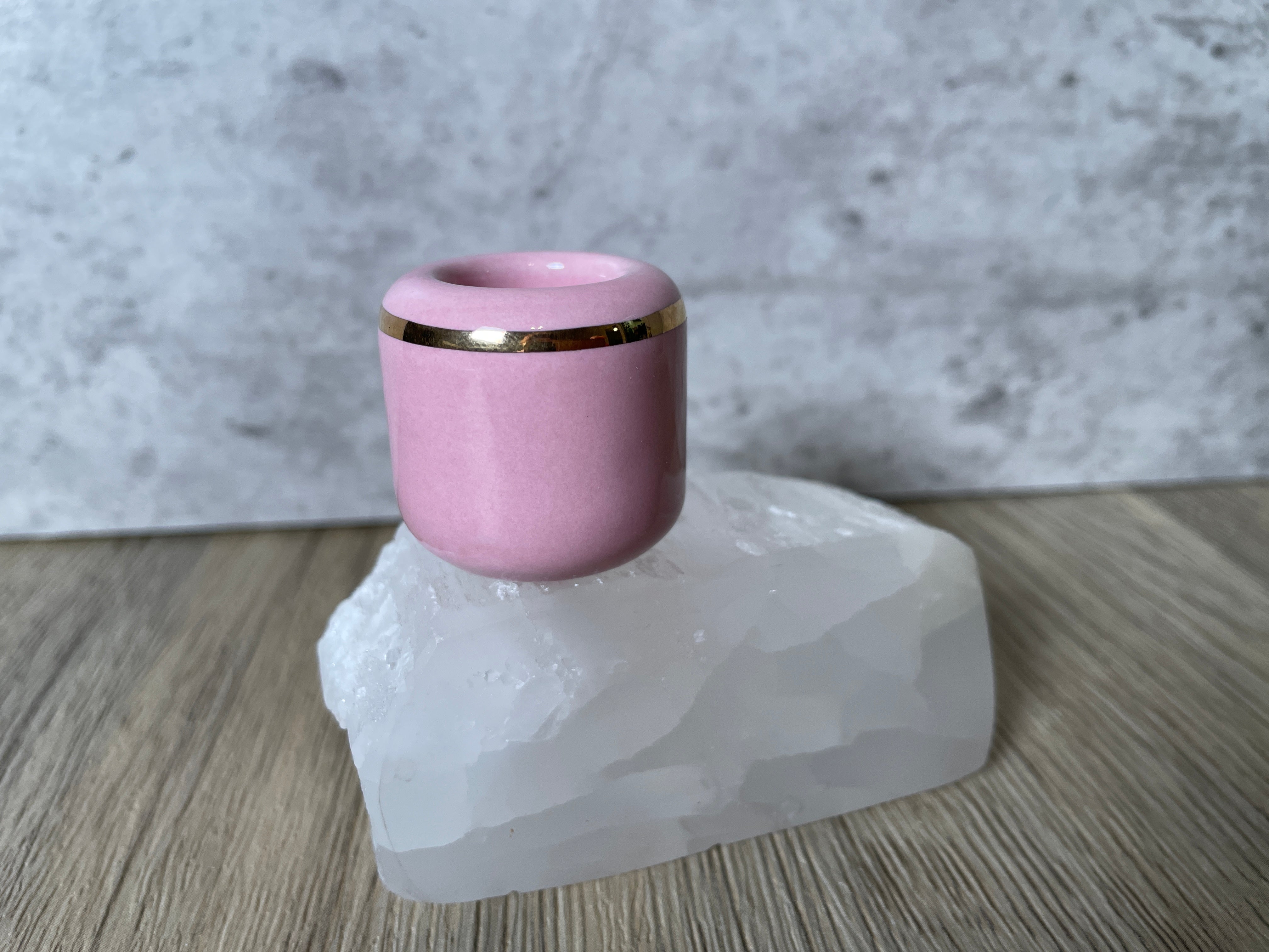 Buy Online Latest and Unique Pink Chime Candle Holder - Ceramic with Gold Band | Shop Best Spiritual Items - The Mystical Ritual